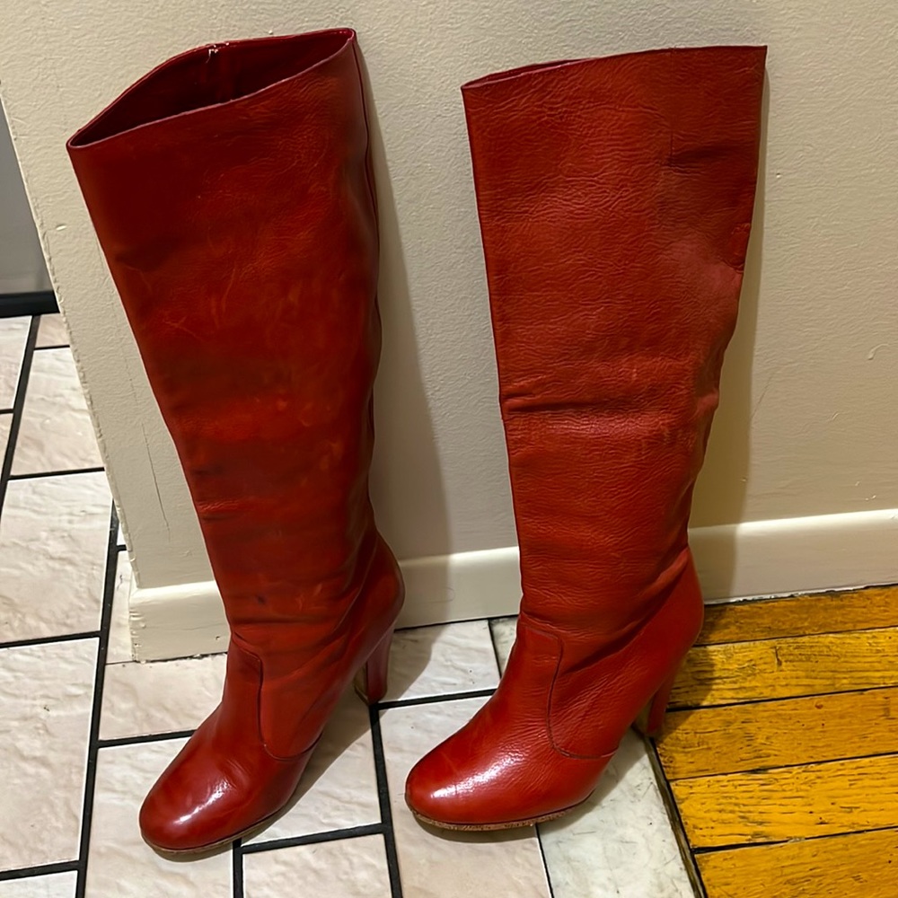 Red Knee High Slouchy or Straight Leather Boots 3.75 inch heel  Aldo